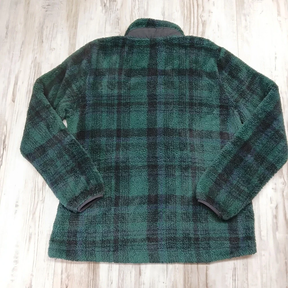 Eddie Bauer Mens XL Green Plaid Sherpa Fleece Snap Pullover ELQ0089T - Picture 6 of 9
